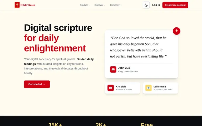 Screenshot of the BibleTimes homepage